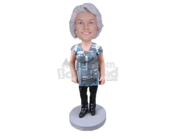 Lovely Lady in Printed Design T-Shirt with a Handbag Personalized Bobblehead Lovely Lady in Printed Design T-Shirt with a Handbag Personalized Bobblehead